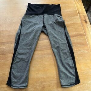 Lululemon Heather, gray and black train times mesh side crop leggings running 4